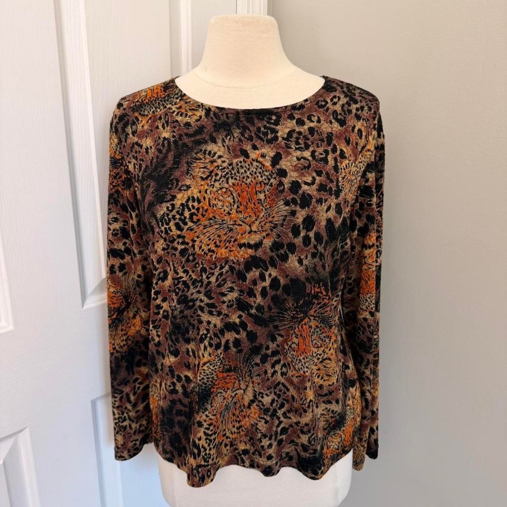 Y2K BLACK AND‎ BROWN NYGARD COLLECTION ABSTRACT TIGER LONG SLEEVE TOP